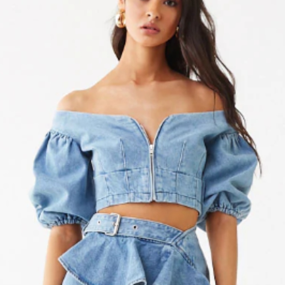Denim Off-the-Shoulder Crop Top